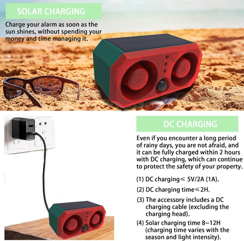 Solar Outdoor Motion Sensor Alarm, Motion Detector Alarm with 129dB Loud Noise Maker, USB for Home Security
