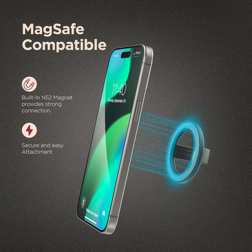 ENCASED Thin Black Silicone Magnetic Phone Grip Holder - Compatible with MagSafe