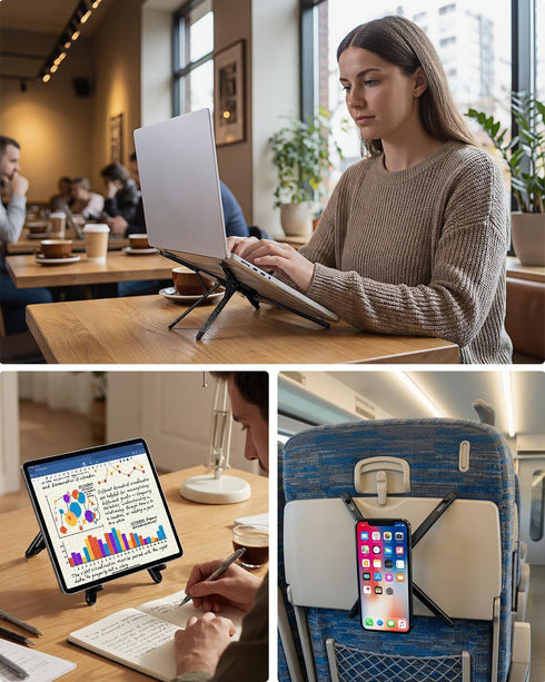 Viozon 1016 413 Portable Laptop Stand for Desk, Foldable Adjustable Computer Riser with Magnetic Phone Holder, Aluminum