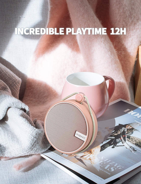 INSMY C12 IPX7 Waterproof Shower Bluetooth Speaker, Portable Small Speaker with Loud Clear Sound, Suction Cup for