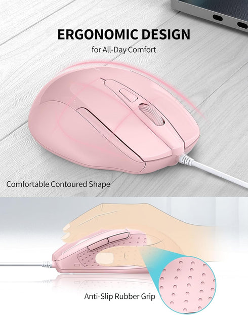 TECKNET 6-Button 4 5FT Wired Mouse, Corded with Adjustable DPI, Optical Ergonomic Design, Cord for Laptop, Chromebook