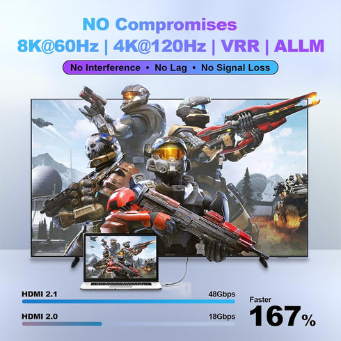 8K 15ft, 48Gbps 2.1 8K@60Hz/4K@120Hz, PS5 4 3/Xbox/TV/Monitor/Laptop/Projector/Blu-ray Fiber Optic HDMI Cable Long HDMI