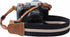 Padwa Lifestyle Black Striped Camera Strap - Vintage Crazy Horse Cowhide & Cotton, 1.5" Wide, Adjustable for DSLR