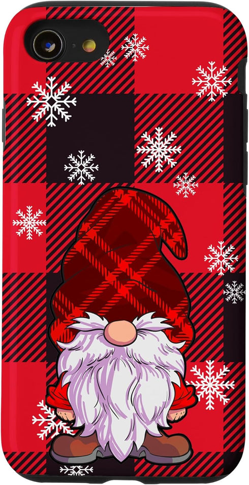 Red Buffalo Plaid Gnomes Snowflake Case for iPhone SE (2020), 7, 8 - Perfect Christmas Phone Accessory!