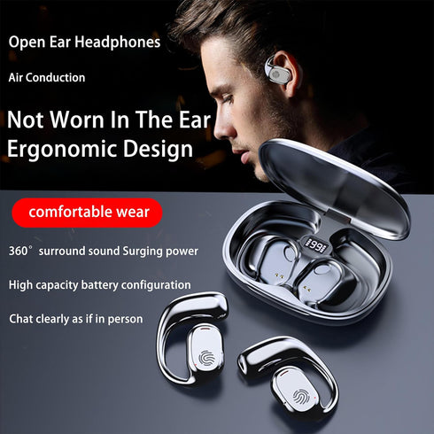 Open Ear Headphones, Wireless Bluetooth 5.3 Earbuds with LED Display Charging Case, Sport Design for Running Fitness