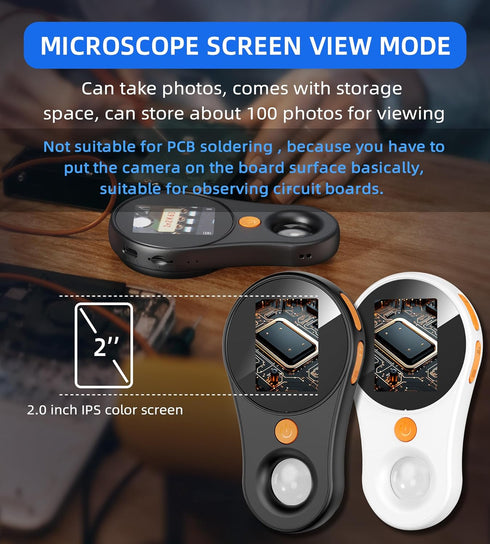 T TAKMLY 2.0 inch 200w 500x Magnifying Glass with Light Portable Handheld USB Digital Microscope Macro Camera IPS Color