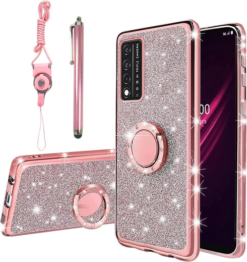 KuDiNi for Revvl v+ 5g Phone Case, Glitter Crystal Soft Clear TPU Luxury Bling Protective Cover with Kickstand Strap