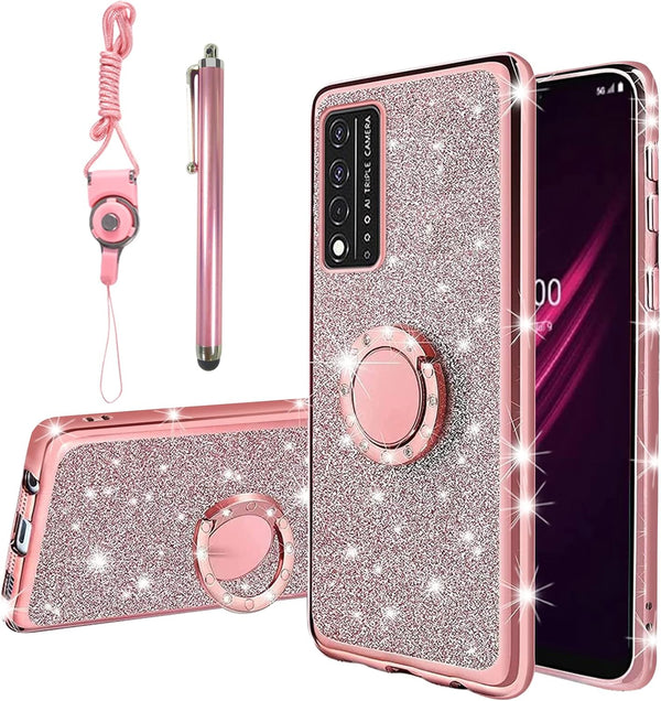 KuDiNi for Revvl v+ 5g Phone Case, Glitter Crystal Soft Clear TPU Luxury Bling Protective Cover with Kickstand Strap