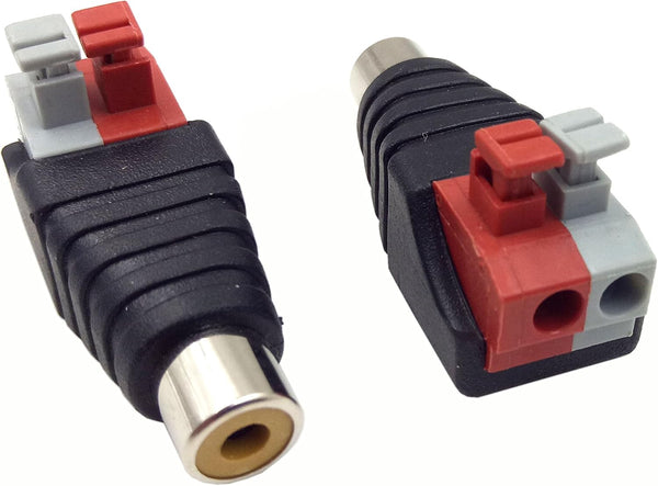 2-Pack Phono RCA Female to 2 Screw Terminal Strip Audio Video Spring Press Type Balum Connector Adapter (RCA F/AV F)