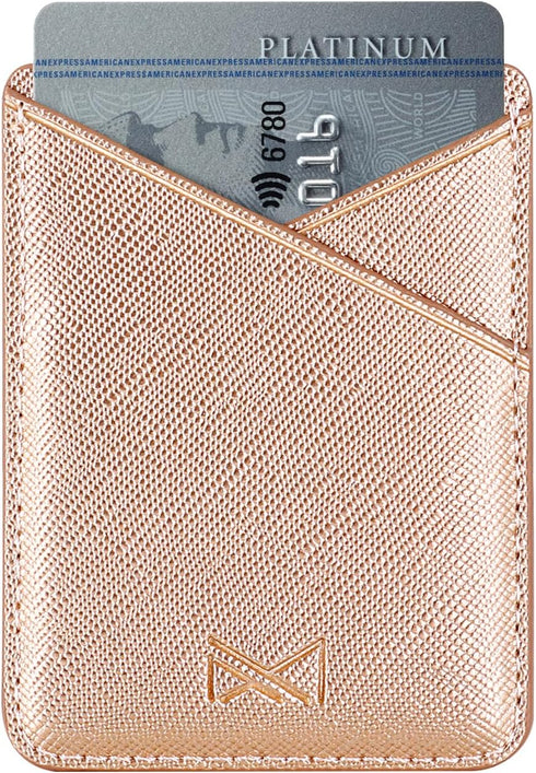 Phone Card Holder, Cell Phone Stick On Glitter PU Leather Sleeve, Credit for iPhone Samsung Most Smartphones