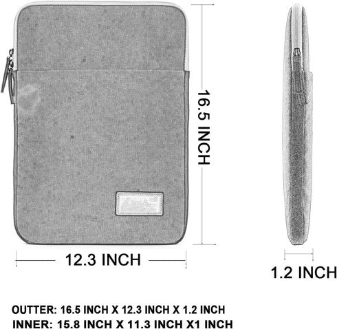 Kinmac 360 Degree Waterproof Canvas Laptop Sleeve with Pocket for 15.6 to 16 inch Laptop (Grey Color, Vertical Style)