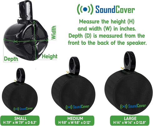 Two Large Black Heavy Duty Marine Wakeboard Tower Pod Speaker Covers for Large Round Boat Speakers