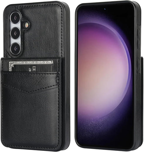 KIHUWEY Samsung Galaxy S24 Case Wallet, Black, Flip Premium Leather Magnetic Clasp, Kickstand, Heavy Duty Protective