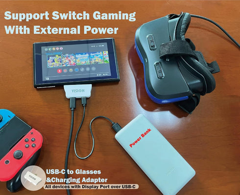 USB-C to Glasses and Charging Adapter, Charge and Play for Switch, Steam Deck, Compatible with Various Glasses
