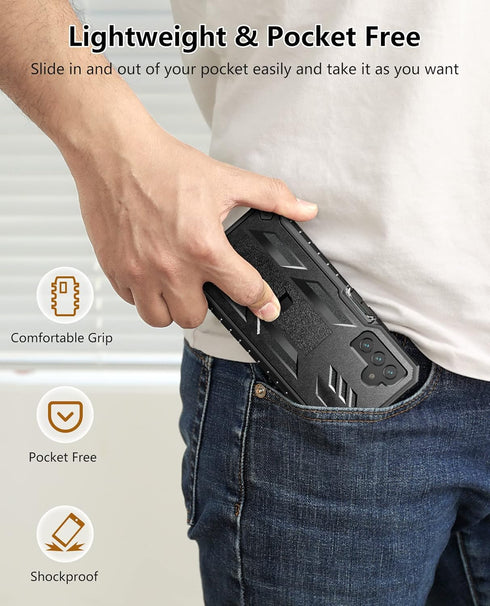 TPU Soft Shock Proof Case for Samsung Galaxy A13 5G - Heavy Duty Military Grade Rugged Cover with Kickstand (Black).