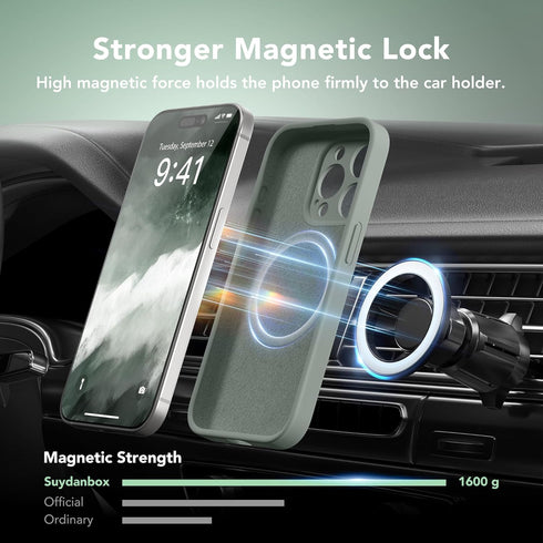Calke Green iPhone 15 Pro Case - Magnetic, MagSafe Compatible, Silicone Shockproof, Full Camera Protection & 2 Screen