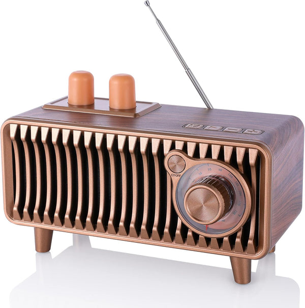Retro Bluetooth Speaker, Vintage Radio Walnut Wood Rotary FM Radio, 20W Dual Speakers Stereo, U Disk/TF Card/Aux Music