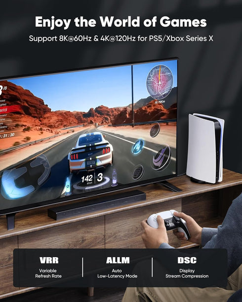 25ft 8K 4K@120Hz 2.1, 48Gbps PS5, PS4, 8K@60Hz, 2K@240Hz, 144Hz, 2.2 2.3, Capshi HDMI Cable High Speed Cord for TV