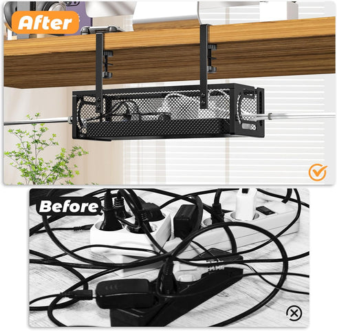Under Desk Cable Management Tray, Cable Organizer, Cord Management Box for Office, Home, No Drill Required
