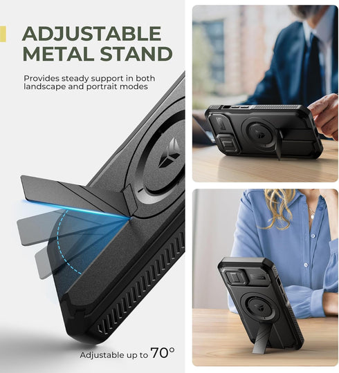 Dexnor 15 for iPhone Case with Slide Camera Cover & Adjustable Kickstand & Built-in Screen Protector, Magnetic Rugged