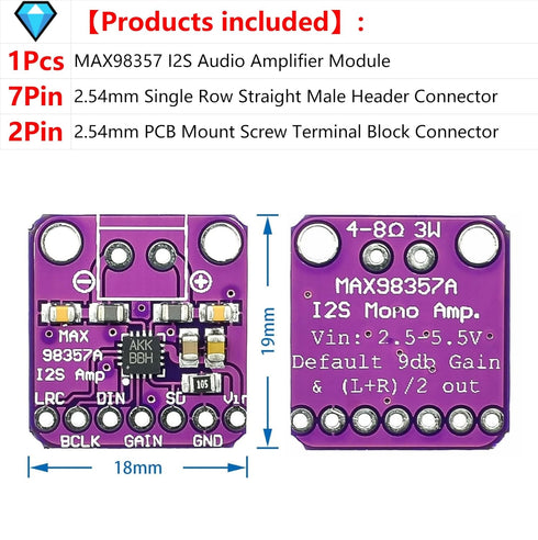 WWZMDiB MAX98357 I2S Audio Amplifier Module, Unfiltered Class D Audio Amplifier, Support for ESP32 Raspberry Pi