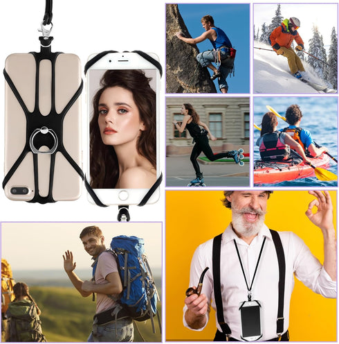 Universal Phone Lanyard, 2 in-1 Neck Strap with Finger Ring Holder Compatible with Most Smartphones (Black)