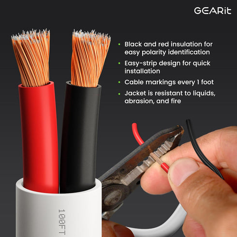 GearIT 14/2 Speaker Wire (100 Feet), 14 Gauge Copper Clad Aluminum, Fire Safety in Wall Rated Audio Cable