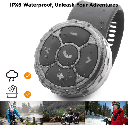 Bluetooth Media Button Remote Control, IPX6 Waterproof Strap Type Wireless Controller for Car, Bike, Motorbike Steering