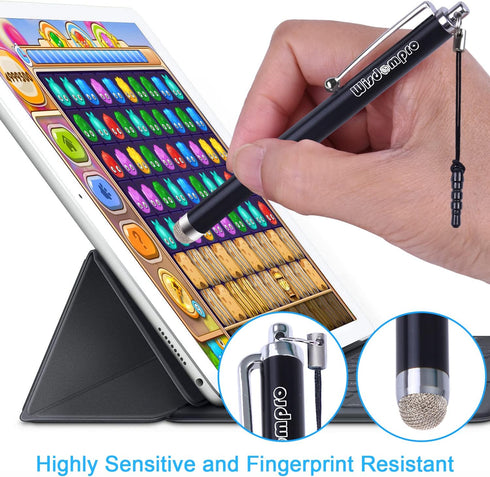 Wisdompro Stylus Pens - 9 Pack Universal Microfiber Tip Stylus with Lanyard Tether for All Touchscreen Devices