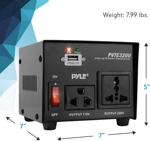 Pyle Step Up and Down Converter - 500 Watt Voltage Transformer with USB Charging Port