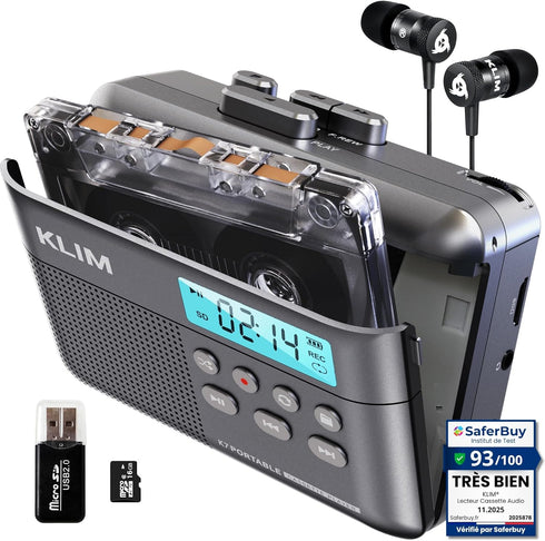 KLIM K7 Cassette Tape Player - Cassette to MP3 Converter - Portable -