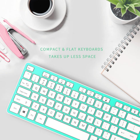Wired USB Keyboard, Comfortable Quiet Chocolate Keys, Ultra-Slim QWERTY Layout for PC, Green