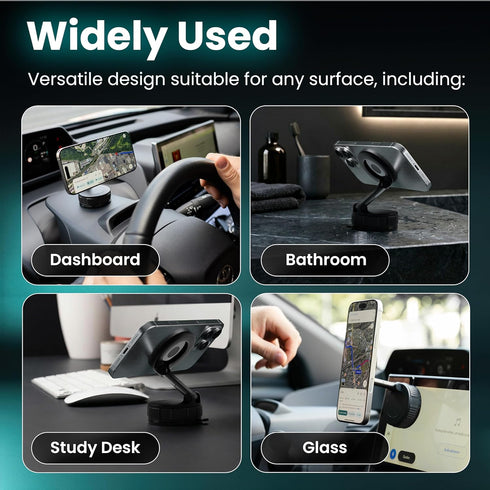 NAIKAAN 360 Magnetic Car Phone Mount, Rotating Suction Mount for Dashboard & Windshield, Strong Hold MagSafe Compatible