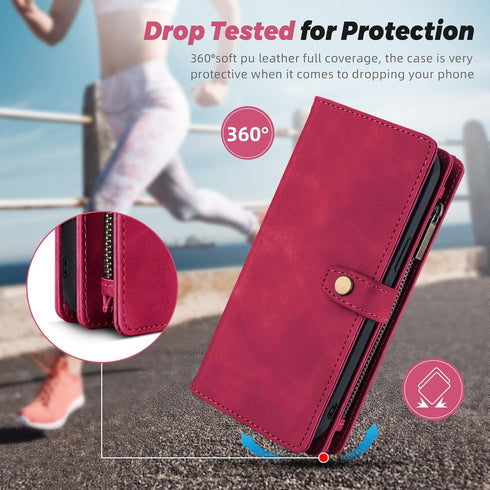 TwoHead 11 for iPhone Wallet Case with Card Holder & Detachable Magnetic Phone Case, PU Leather Wallet with Wrist Strap