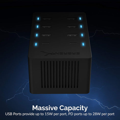 SABRENT 100 Watt 8 Port USB Rapid Charger, Family Sized, UL Certified, 2 PD Ports (AX-ADPD)