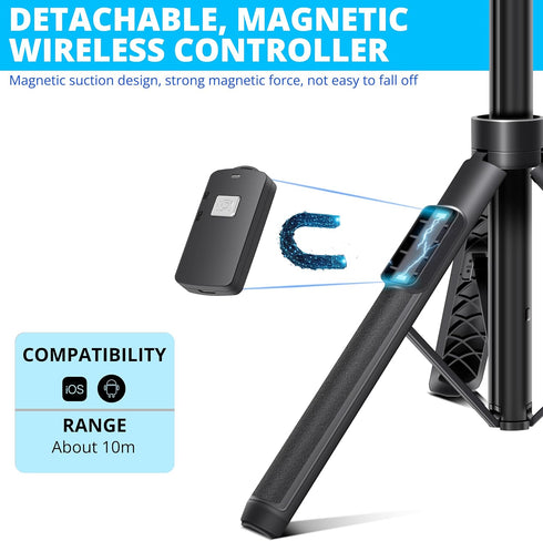 BZE 62 inches Extendable Selfie Stick Tripod with Wireless Remote & Phone Holder, Portable Aluminum Stand