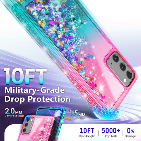 NGB Case for Samsung Galaxy Note 20 & Note 20 5G, Pink/Aqua Glitter Liquid Sparkle Cover with Accessories