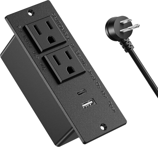 Conference Recessed Power Strip, 20W USB C Fast Charging, 2 Outlets, 2 USB Ports, 6ft Cord