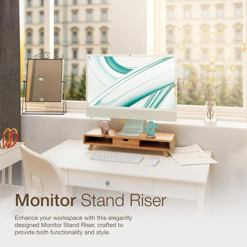 TINAMO Acacia Wood Monitor Stand with Drawer, Wooden Riser for Desk, Multi-Purpose Desktop Storage