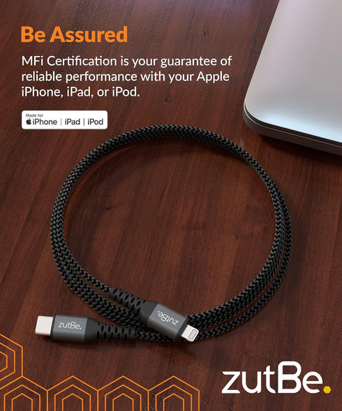 Shield USB-C to Lightning Cable Braided with Kevlar for iPhone 14/13/12/11 Pro/Pro Max/X, iPad, AirPods (MFI Certified,
