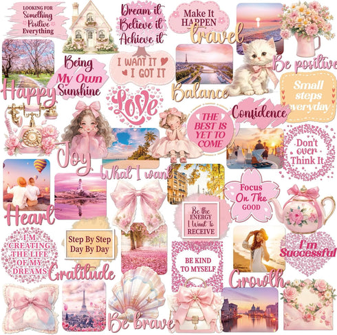 Pink Vision Board Stickers - 50 Pcs Cute Aesthetic Travel Planner Scrapbooking