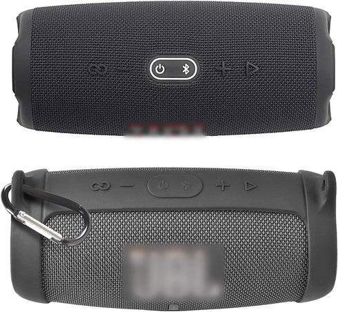 Silicone Case Cover for JBL Charge 5, Black, Waterproof Portable Bluetooth Speaker with Shoulder Strap and Carabiner
