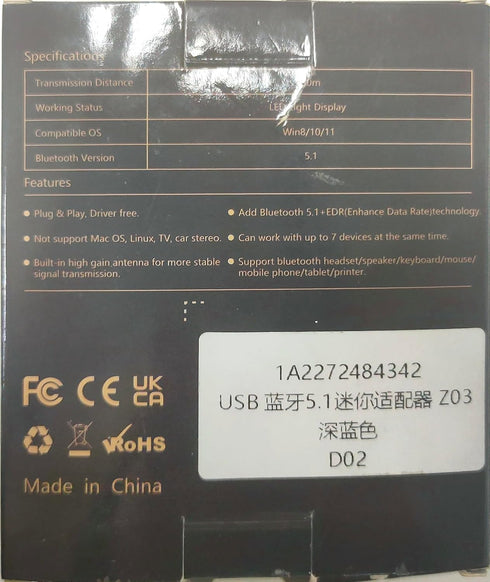 ZEXMTE 5.1 USB Bluetooth Adapter for PC, Bluetooth Dongle with 50M/164FT Long Range, Stable Signal, Windows 11/10/8