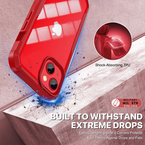 CENHUFO Red Case for iPhone 14/iPhone 13, Built-in Anti Peep Glass Privacy Screen Protector, Full Body Shockproof Cover