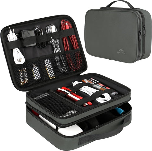 MATEIN Electronics Organizer Travel Case, Large Cable Storage Bag, Water Resistant Carrying Case with Handle for iPad