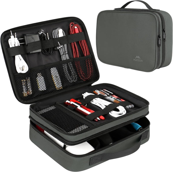 MATEIN Electronics Organizer Travel Case, Large Cable Storage Bag, Water Resistant Carrying Case with Handle for iPad
