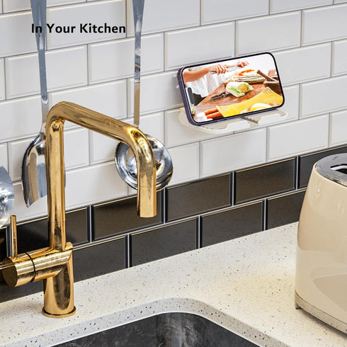 pzoz Wall Mount Cell Phone Holder for Outlet, Foldable Stand for Bathroom, Kitchen, Compatible with iPhone