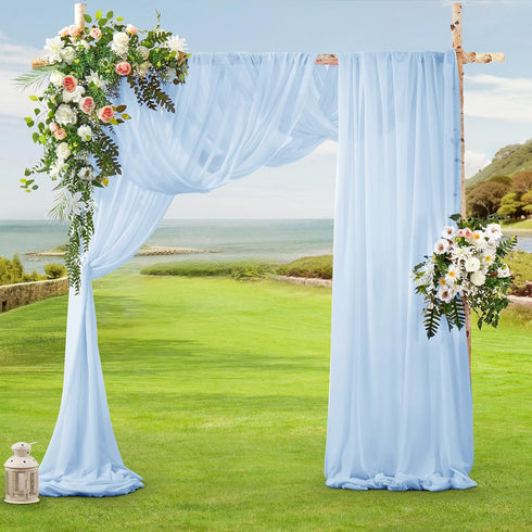 SiinvdaBZX 2 30" 20Ft Panels Wedding Arch Draping Fabric x Light Blue Sheer Chiffon Fabric Outdoor Extra Long