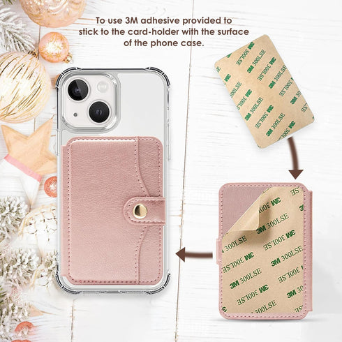 M-Plateau Slim Leather Wallet Phone Case, Adhesive Card Holder for Most Smartphones (Pink)
