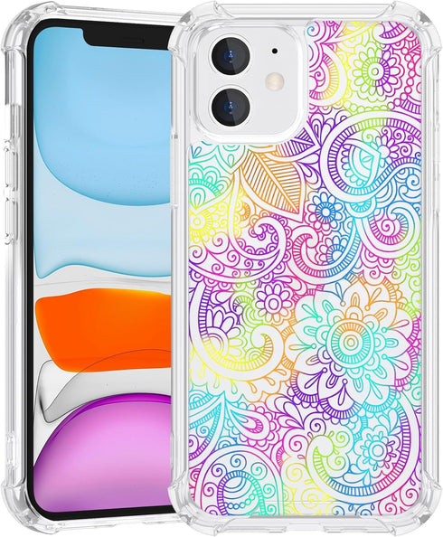 Compatible with iPhone 11 Case, Aesthetic Colorful Boho Mandala Flower Soft TPU Shockproof Protective Clear Floral Cover